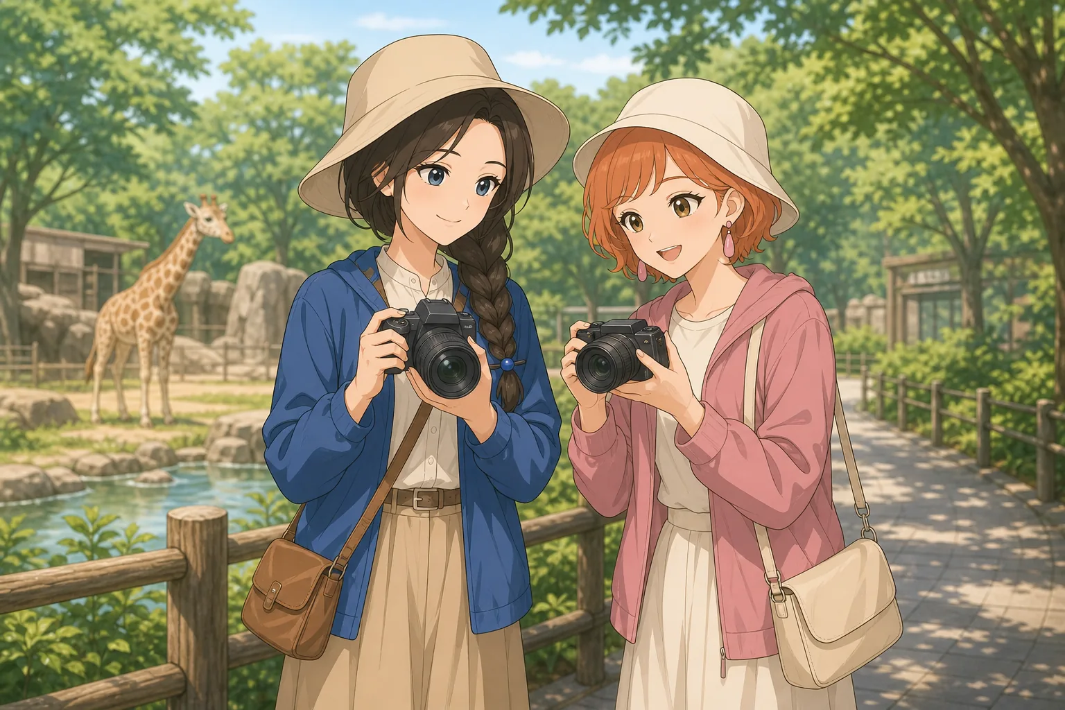 茶谷結、橙川こよみが動物園で写真散歩を楽しむ様子
